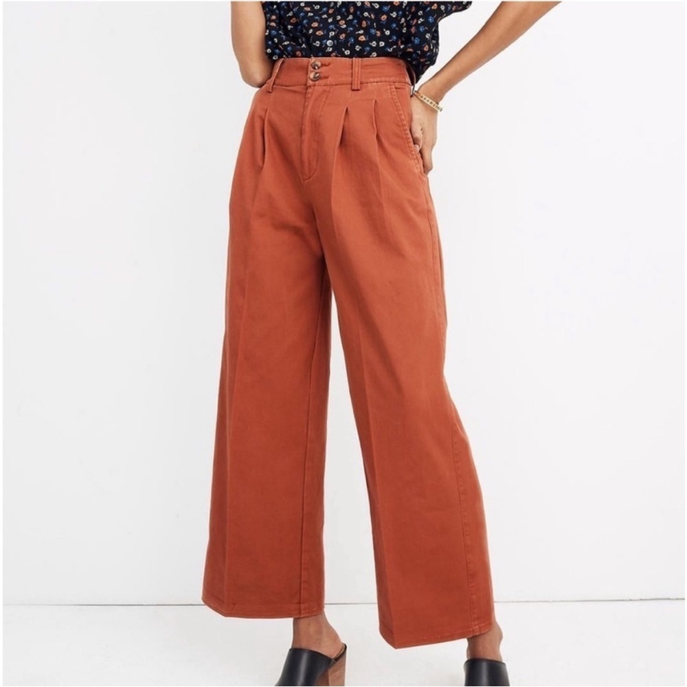 Madewell Pleated Burnt Sienna Dark Rust Terrakotta High Waisted Wide Leg Pants 4